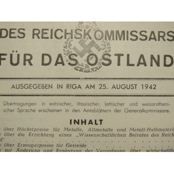 Verordnungsblatt des Reichskommissars für das Ostland; Nummer 34. Espenlaub militaria